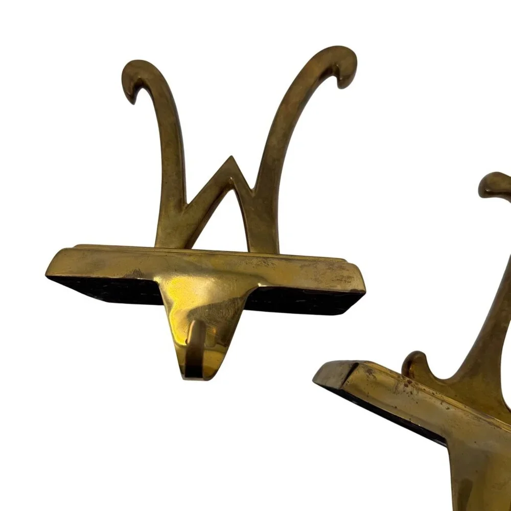 4 Vintage POTTERY BARN Christmas‎ Stocking Holders WISH Brass Gold